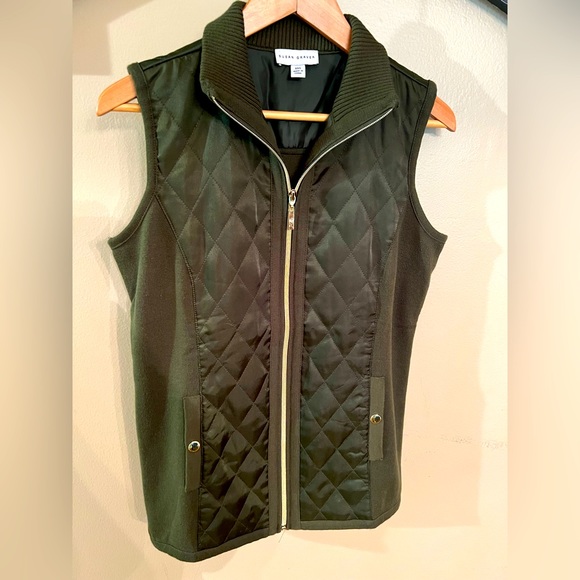 Susan Graver Military Green and Gold Vest - Picture 1 of 9